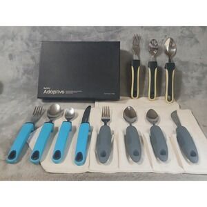 BunMo Adaptive Utensils 11pc‎ Set Weighted Non-Slip Grip Arthritis Parkinson Aid